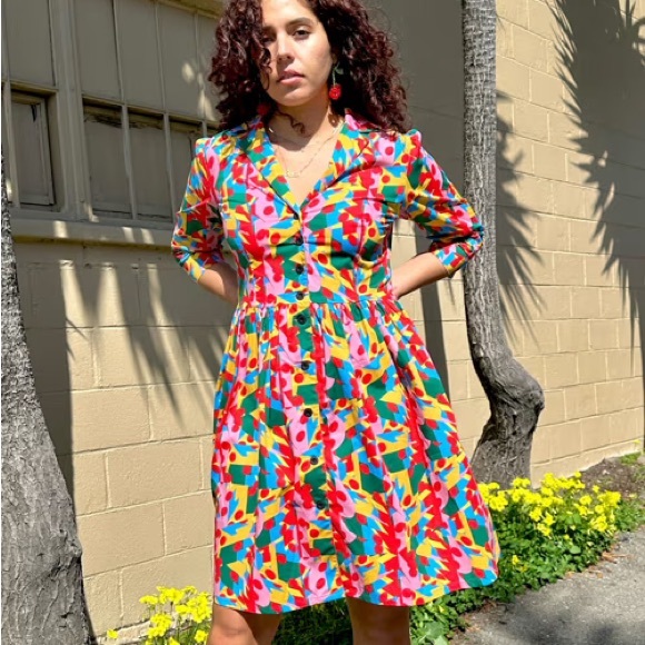 Nooworks Dresses & Skirts - Vintage-Inspired Multicolor Floral Button-Front Dress